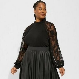 Torrid Crepe Mock Neck Lace Long Sleeve Top Black 4